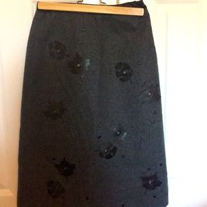 Wool Skirt with Faux Leather Appliqué